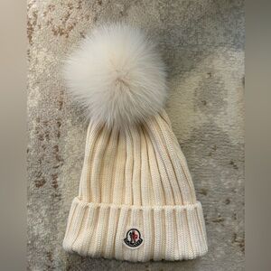 Moncler Wool Ivory Winter Hat with Pom Pom